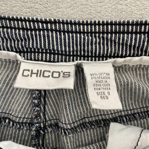 Chicos Pants Womens 0 Small Blue White Stripe Pockets Vintage Lagenlook - Picture 2 of 13